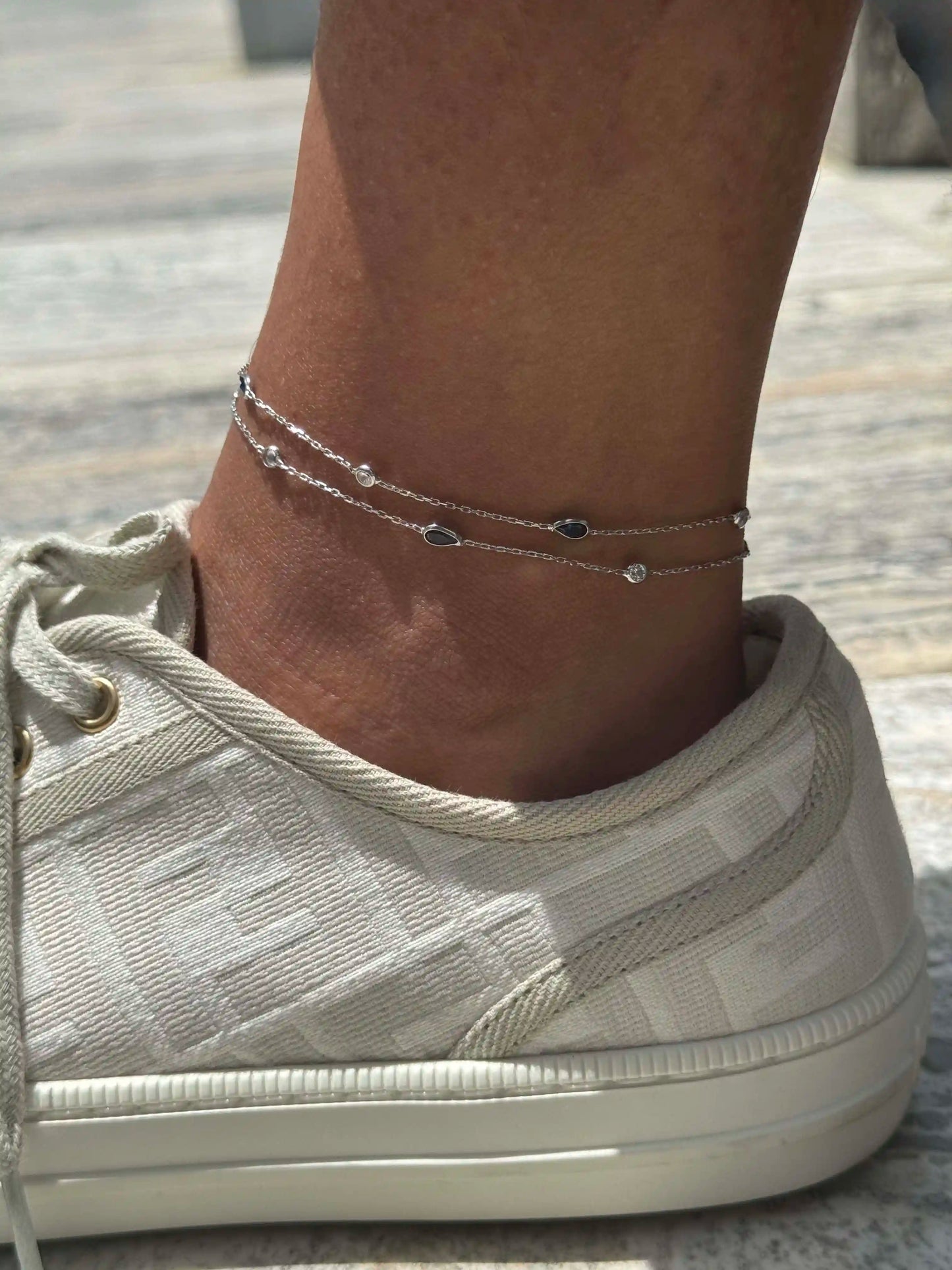 Oval Navy S925 Anklet