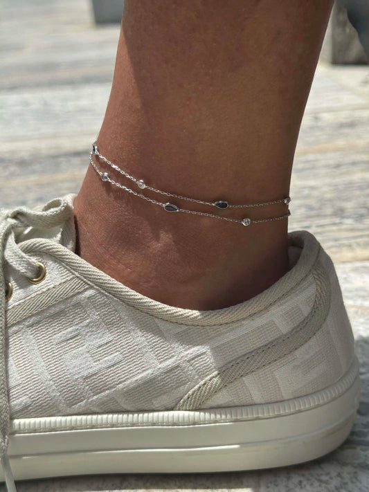 Oval Navy S925 Anklet